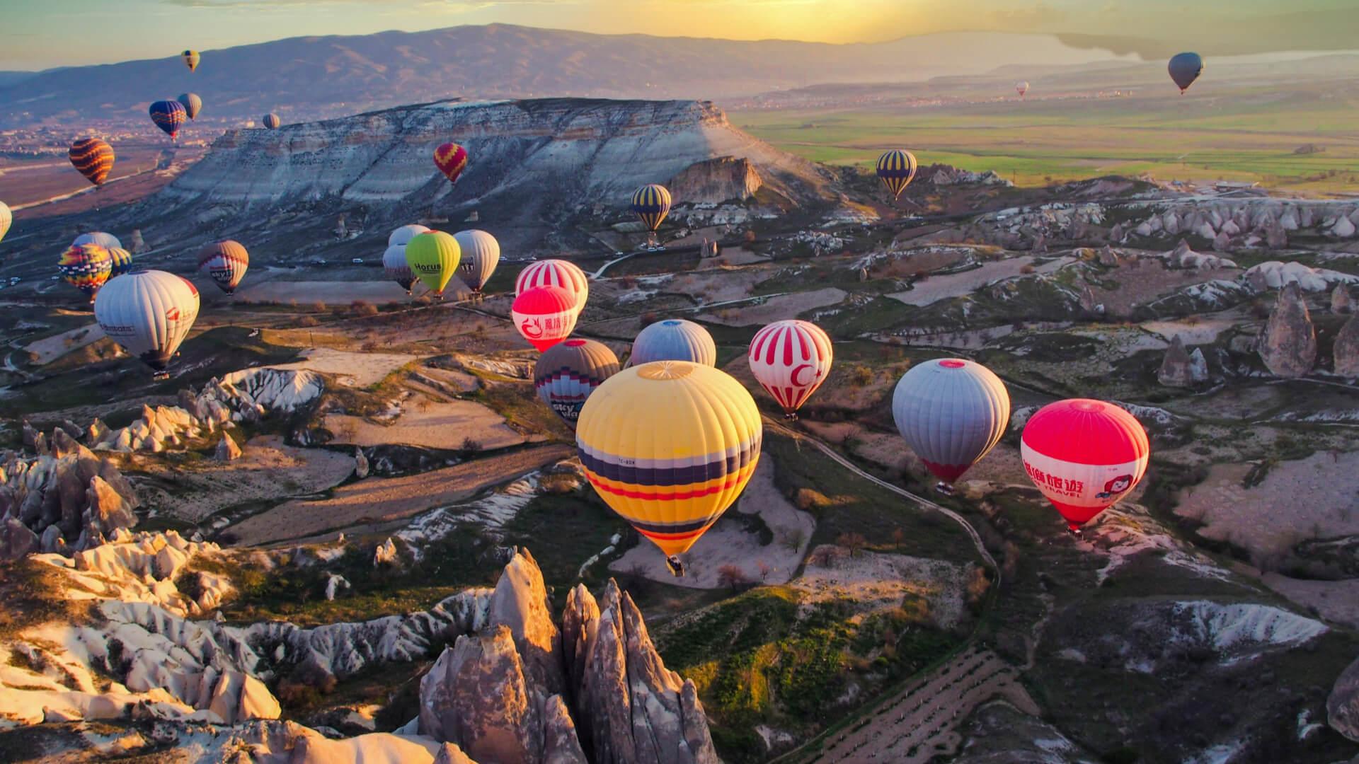 Colorful Hot-air Balloons in the Cappadocia valley